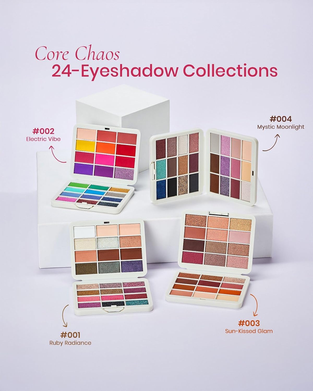 RUBY VIBE CO Core Chaos 24 Eyeshadow Palette Collection 001, Ruby Radiance,24 Color Eyeshadow Palette, Matte & Shimmer Finishes, Buildable Pigment, Versatile Eye Makeup Palette, 0.87 oz (24.6 g)