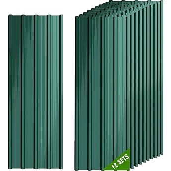 Warmfay  Trapezoidal Profile Sheet Set of 12 115 x 45 cm 6.21 m  Weatherproof Rust-Resistant Galvanised Corrugated Sheet Roof Panels Green Metal Roof Sheet for Carport Garage and Tool Shed