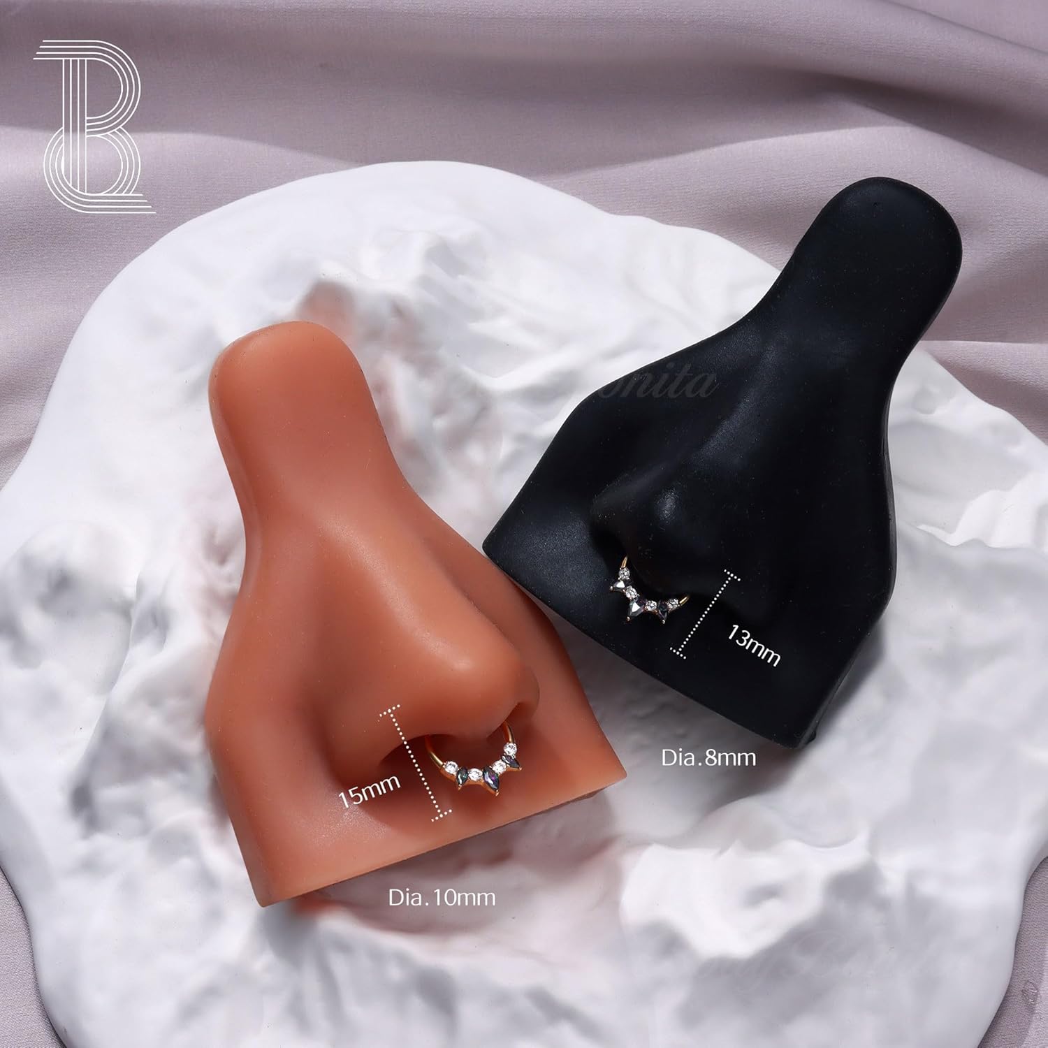 BodyBonita 16G Septum Rings Jewelry - Cubic Zirconia Luxe 316L Stainless Steel Hinged Nose Rings Hoops for Women Conch Piercing Jewelry Tragus Daith Helix Earring 14K Gold Plated/Silver 8 mm/10 mm - Image 3