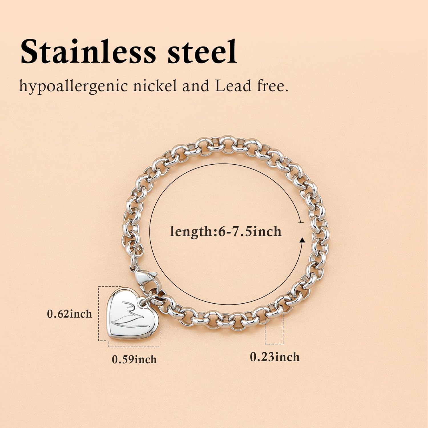 Initial Bracelets for Women 26 Letters Alphabet Charm Bracelet Stainless Steel Heart Bracelet Women Jewelry - Image 6