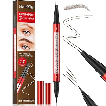 Eyebrow Pen & Eyebrow Pencil, Brow Pencil 2-in-1 Dual-Ended Microblading Eyebrow Pen with Micro-Fork-Tip and Precise Brush-Tip Create Natural Hair-Like Brows, Waterproof Last All-Day, Dark Brown