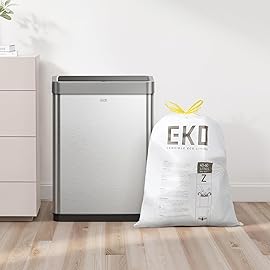 EKO 12.5 Gallon / 40-60 Liter, 110 Count Drawstring Trash Bags, Extra-Strong Garbage Bags, Unscented, Leak-Resistant, Easy-Dispense Roll for Kitchen & Household Use, Code Z, White