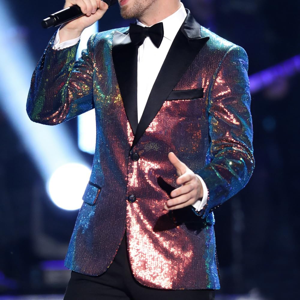 Men's Shiny Sequins Blazer Suit Jacket Stylish Tuxedo for Party,Wedding,Banquet,Prom