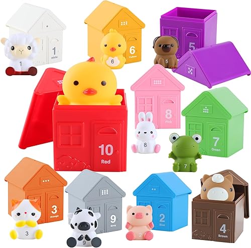 Juguete de aprendizaje para niños pequeños de 1, 2, 3 años, 20 marionetas de dedos de animales de granja, conteo Montessori, juegos de motor fino
