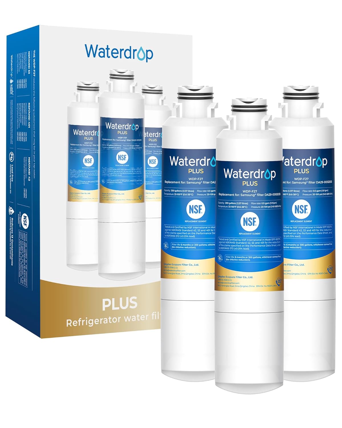 Waterdrop Plus DA29-00020B NSF 401 53 42 Certified Refrigerator Water Filter Replacement for Samsung Water Filter HAF-CIN EXP
