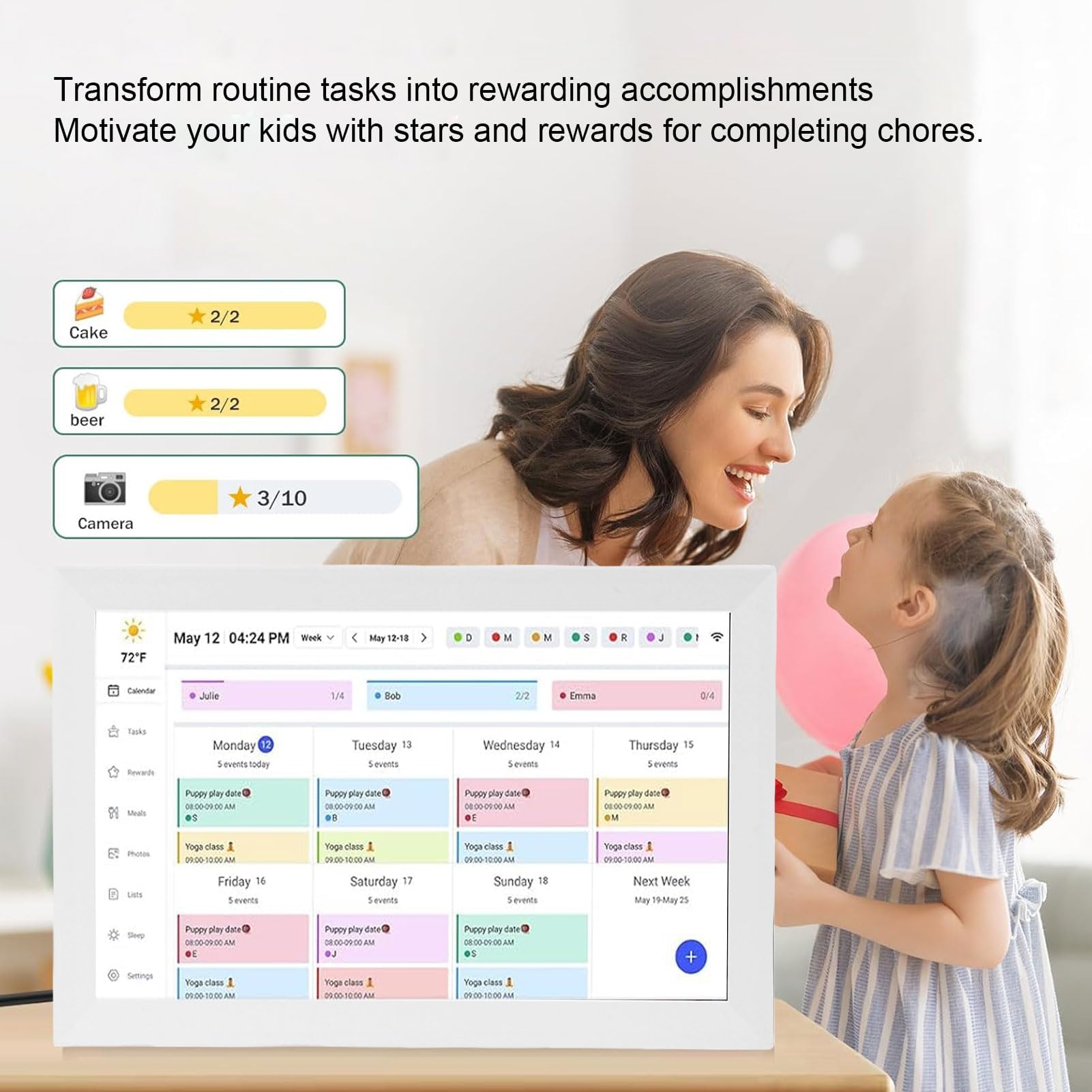 Calendrier numérique, tableau des tâches du calendrier électronique avec écran tactile interactif Smart IPS HD, planificateur WiFi et tableau des tâches pour maman, cadeau pour papa 10.1''