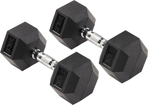 Vista 13 de Fitvids Rubber Encased Hex Dumbbell with Anti-Slip Grip for Exercises and Fitness, Multiple Weight Options