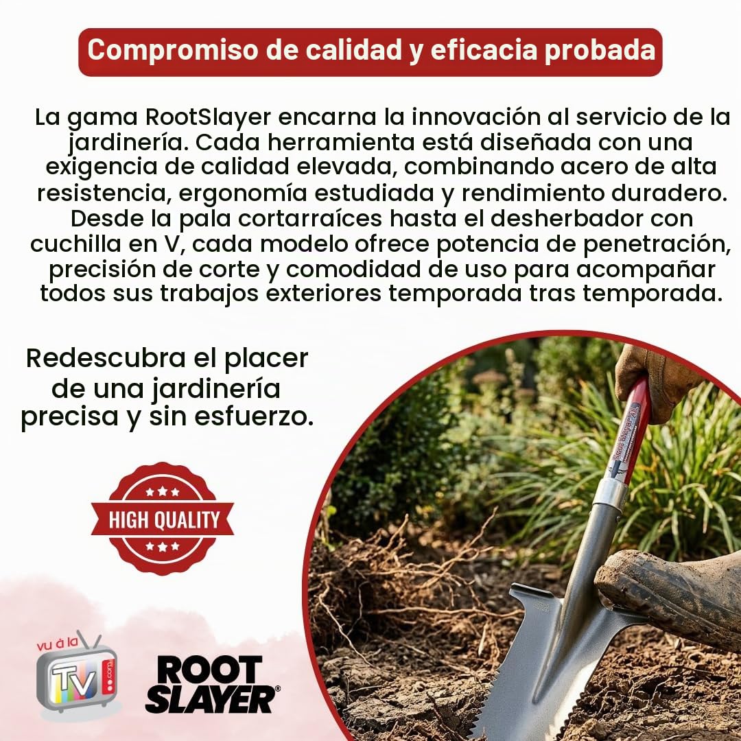 Pala de Drenaje con Mango XL - ROOTSLAYER - VENTEO - Hoja en V invertida - Dientes Ultra afilados de Acero al Carbono