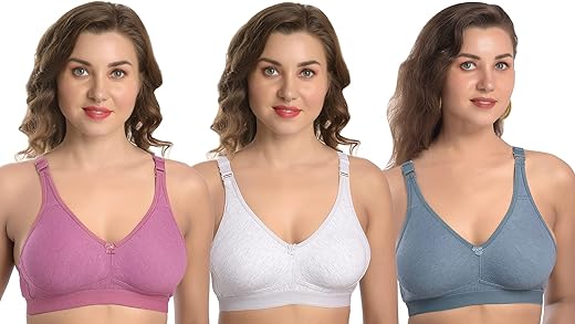 MiEstilo Women’s Cotton Blend Non-Padded Wirefree T-Shirt Bra Combo