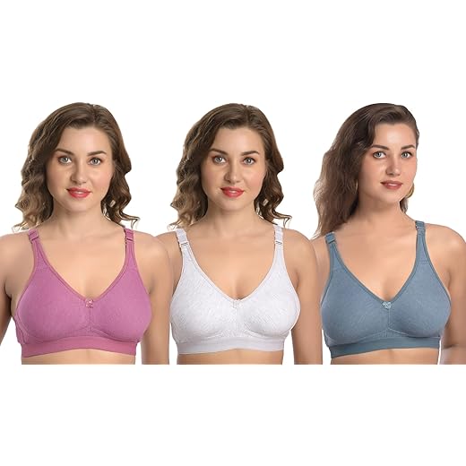 MiEstilo Women's Cotton Blend Non-Padded Wirefree T-Shirt Bra Combo