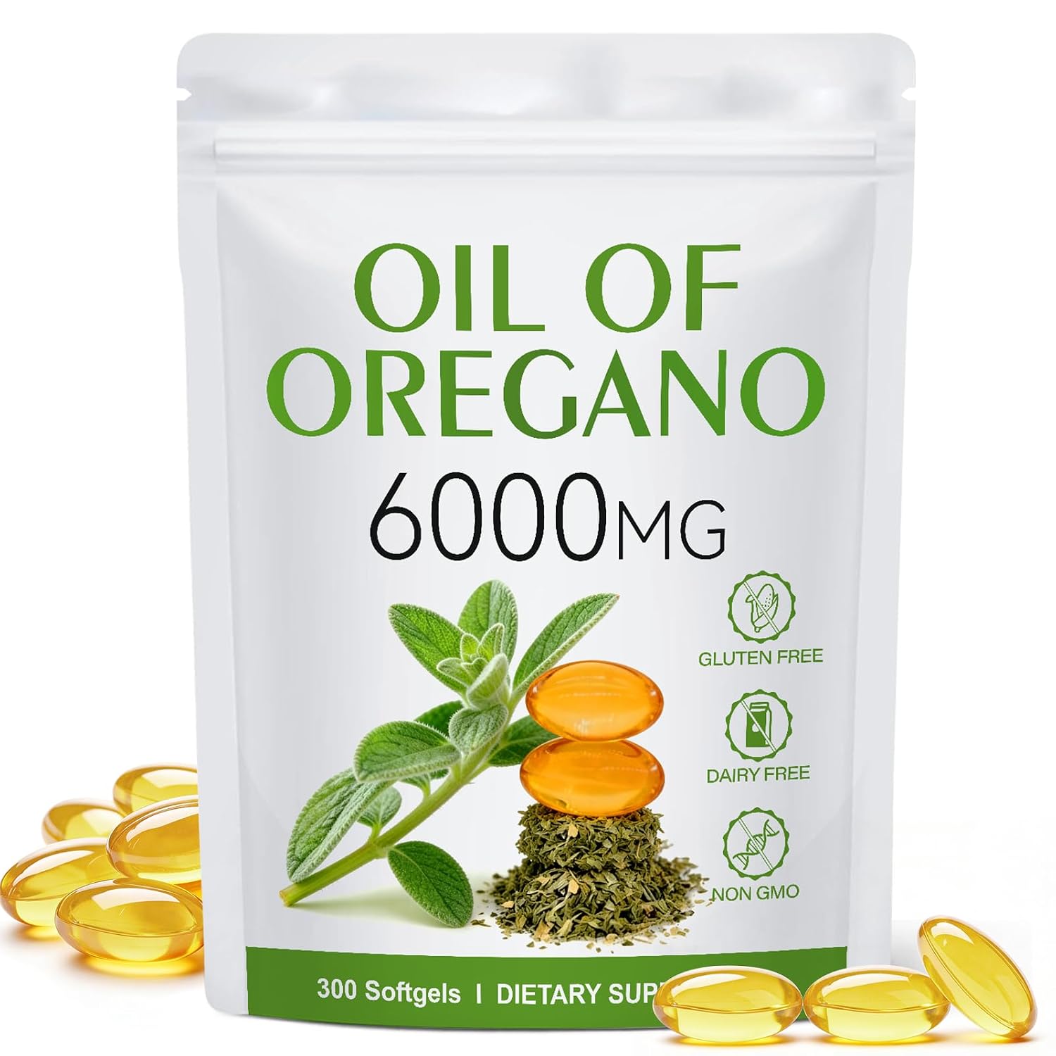 Oil of Oregano Softgels with Black Seed Oil, 300 Softgels, 6000mg Per Serving, 2 in 1 Formulated for Immune Support, Plant Based Non-GMO Herbal Supplement for Digestive Support