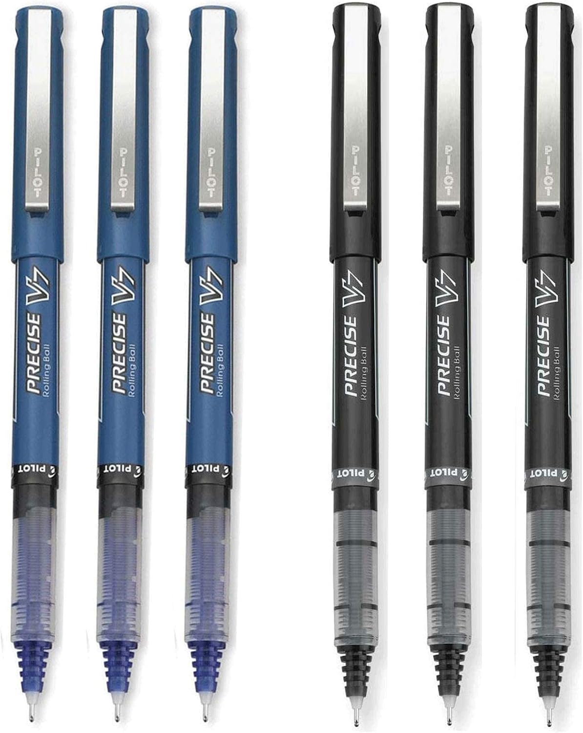 Pilot Precise V7 Stick Rolling Ball Pens Fine Point, 3 Black & 3 Blue Ink, (6 Pack) (6 Pack, Black/Blue)