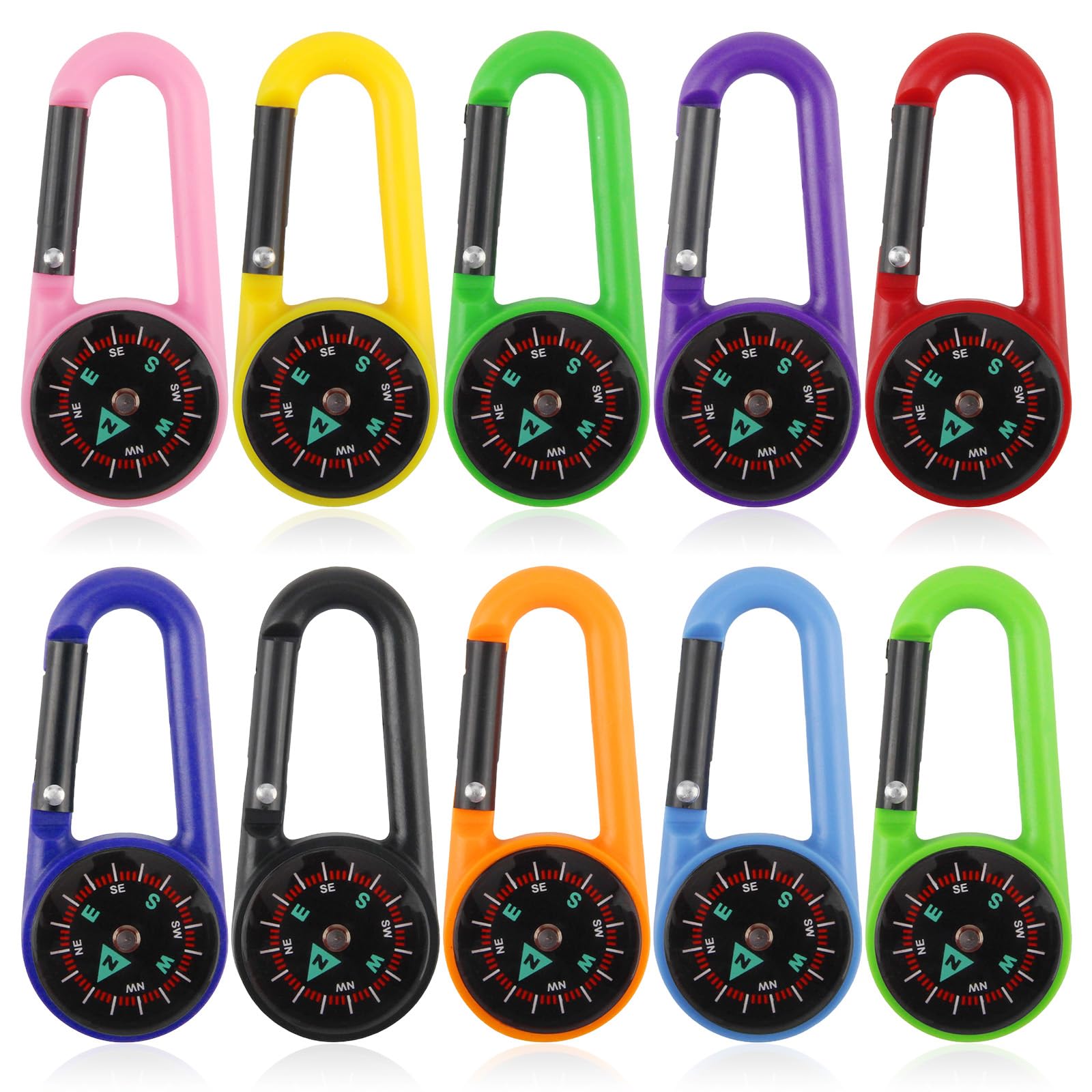 20 Pezzi Bussola Portachiavi, Moschettone Bussola Bambini, Direzione Magnetica, Mini Bussole da Campeggio, Colorata Bussole Navigazione per Mappe, Navigazione, Orienteering, Sopravvivenza, Backpacking