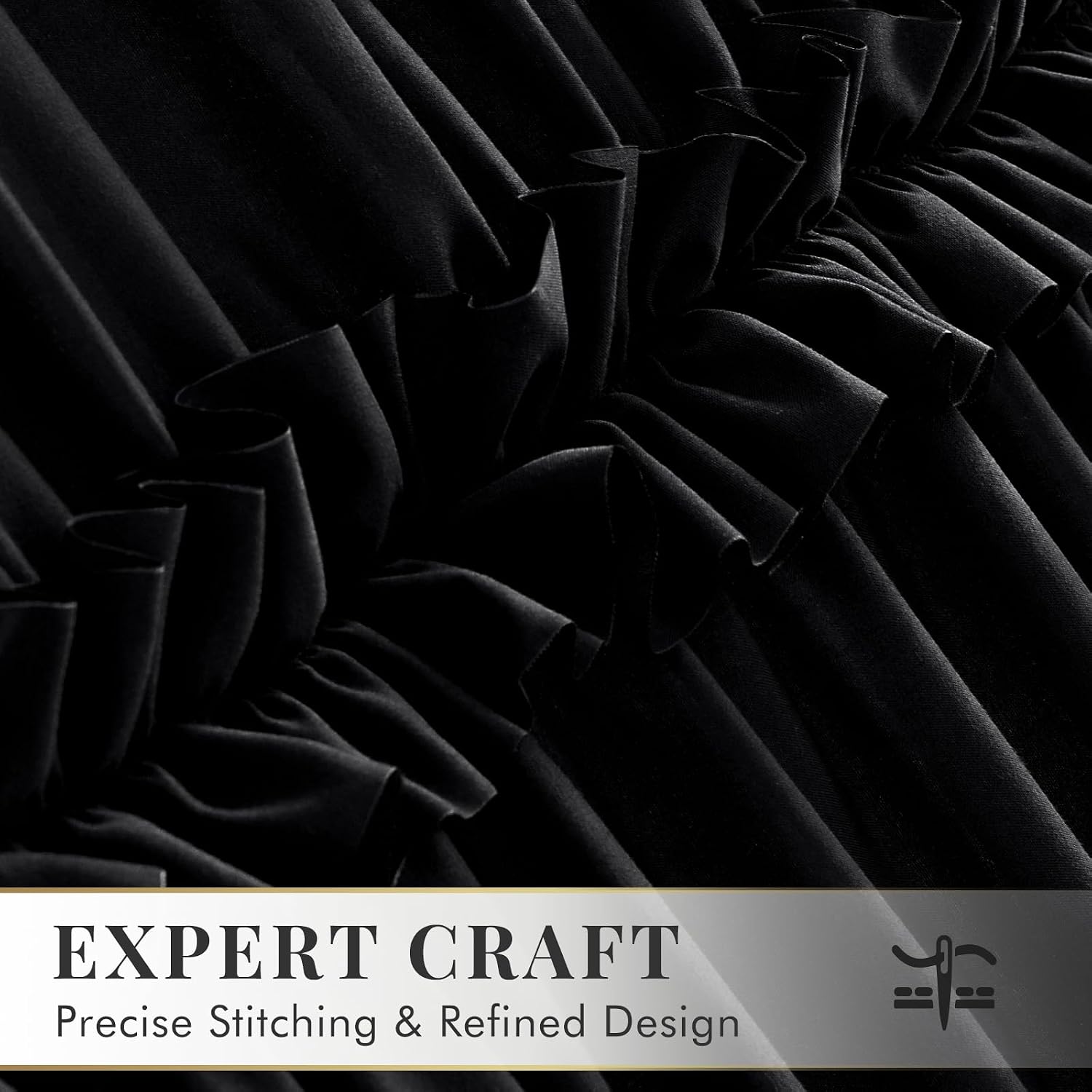 Seasonwood Black Shower Curtain Elegant Ruffle Shower Curtain with Ruched & Bow Vintage Farmhouse Shower Curtains for Bathroom Boho Bathroom Decor(Black,72x72 Inches)