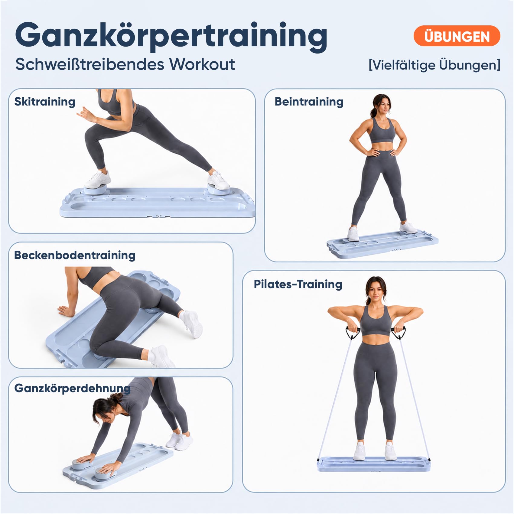 Verbessertes Design Pilates Reformer Board faltbar für Zuhause,8-in-1 Pilates Board mit LED-Timer,Reformer für Pilates inkl.Pilates Bar,Widerstandsbändern&Kniekissen,verlängerte Laufbahn hohe Traglast