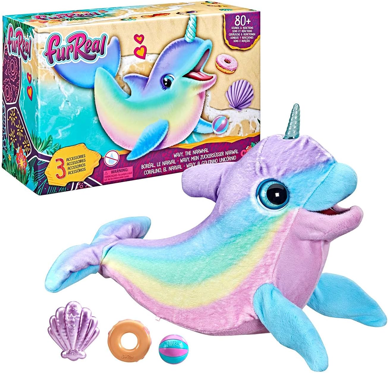 Amazon Co Jp限定 ファーリアル いっしょにあそぼう レインボーイッカク F2604 Wavy 正規品 Narwhal 初売り 電動ぬいぐるみ The
