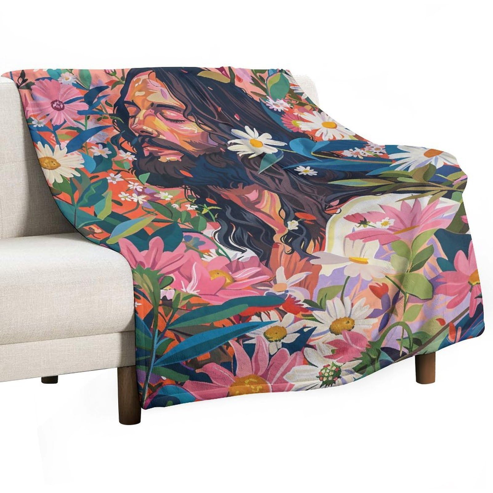 YHGSREUOH Floral Jesus Christ Pastel 03 Flannel Blankets Fleece Soft Throw Lightweight Plush Gifts for Couch, Bed, Cozy Sofa Plush, Chair, Lovers 130x175cm(50x70in)