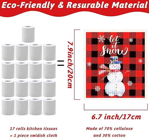 Miniatura 9 de Juego de 6 paños de cocina suecos de Feliz Navidad, muñeco de nieve, juego de paños de cocina de búfalo negro, gnomos de Navidad, toallas de mano,