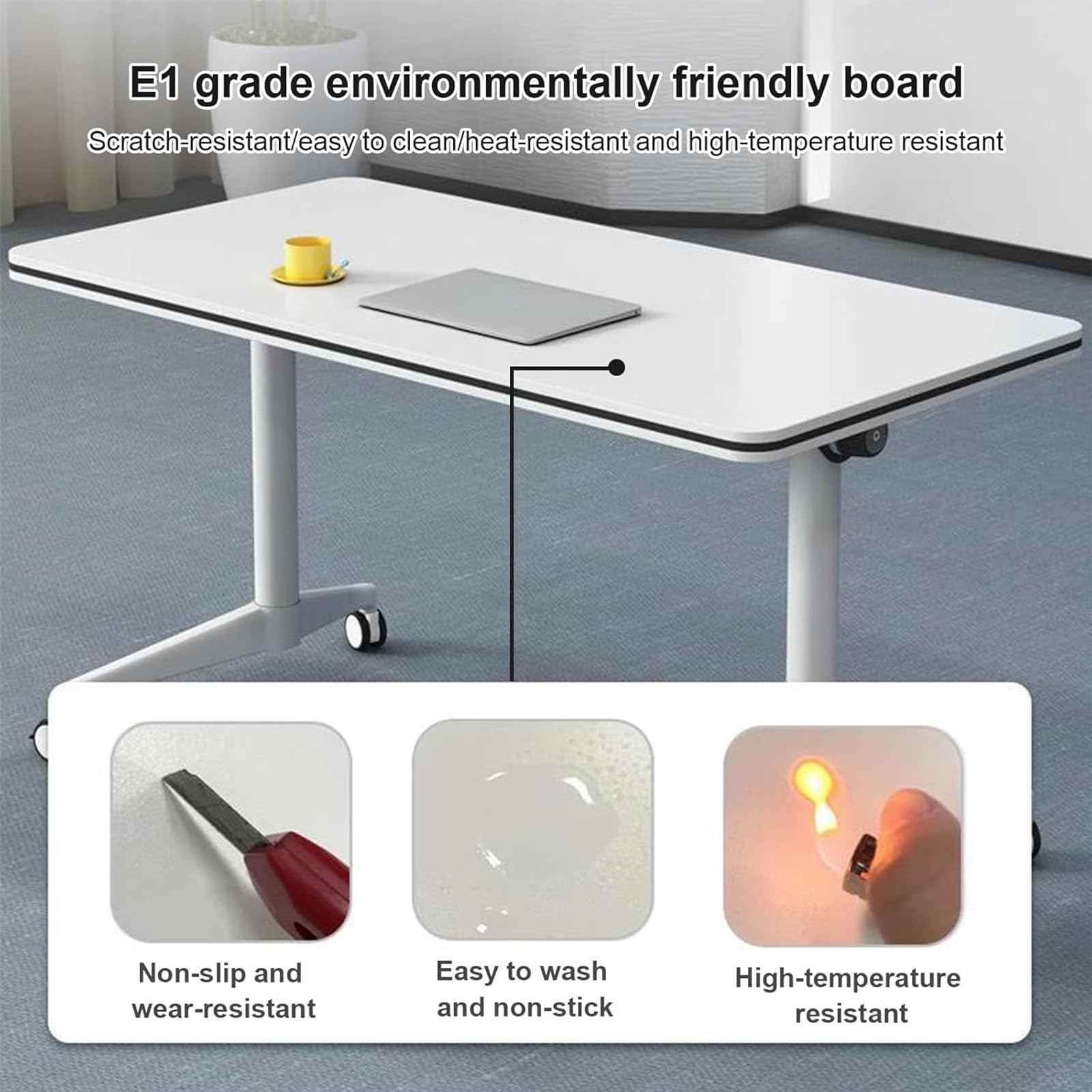 Klappbarer Konferenztisch mit Rollen, 120 x 60 x 75 cm, tragbarer Büro-Trainingstisch, ideal für Konferenzräume und Klassenzimmer, 1 Stück, Weiß