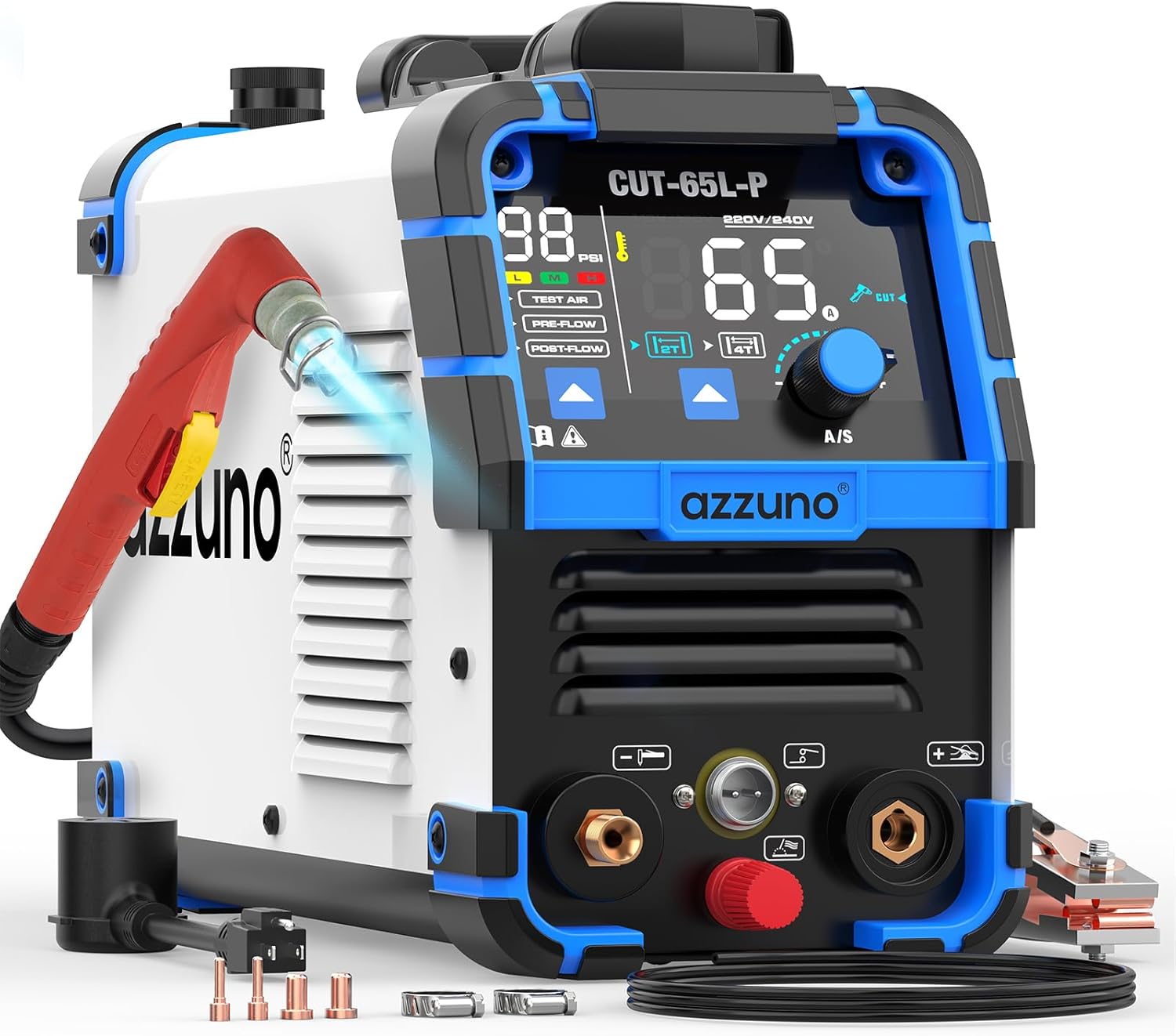 AZZUNO Plasma Cutter 65Amps, Non-Touch Pilot Arc, 110/220V Dual Voltage Large LED Display Plasma Cutting Machine, IGBT Inverter Air Sensor Technology, Max Cut 1" Plate/Mesh Cutting