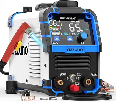 AZZUNO Plasma Cutter 65Amps, Non-Touch Pilot Arc, 110/220V Dual Voltage Large LED Display Plasma Cutting Machine, IGBT Inverter Air Sensor Technology, Max Cut 1" Plate/Mesh Cutting