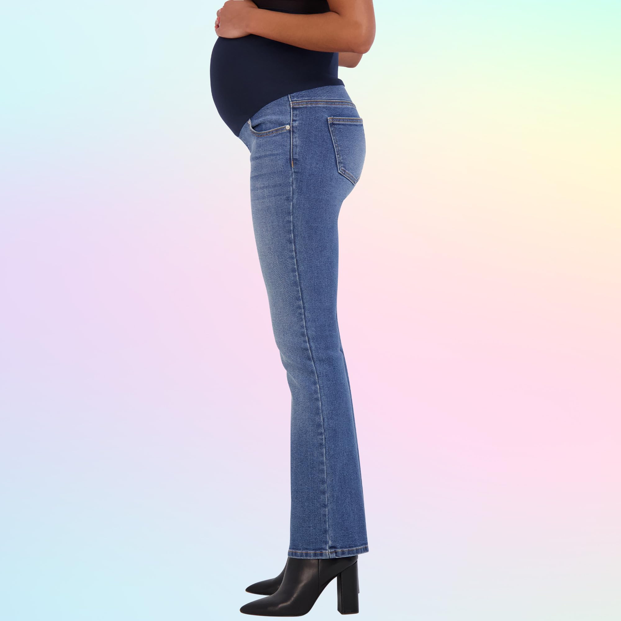 Savi Parker Damen Umstandsjeans Bootcut mit Taschen - Schwangerschaft Must Haves Umstandsjeans über dem Bauch - 82,5 cm Schrittlänge