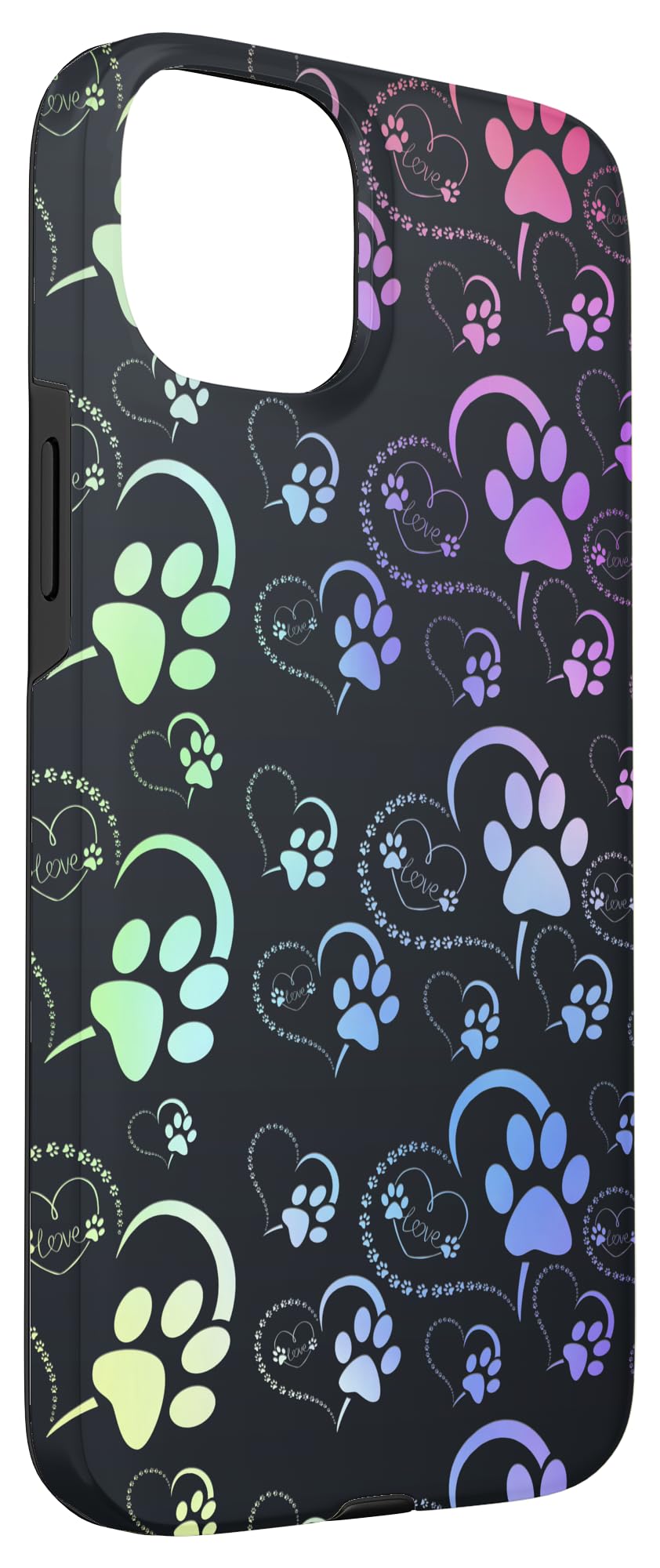 Rainbow Watercolor Dog Paw heart love Pattern, Black Case for iPhone 15 Plus - Image 3