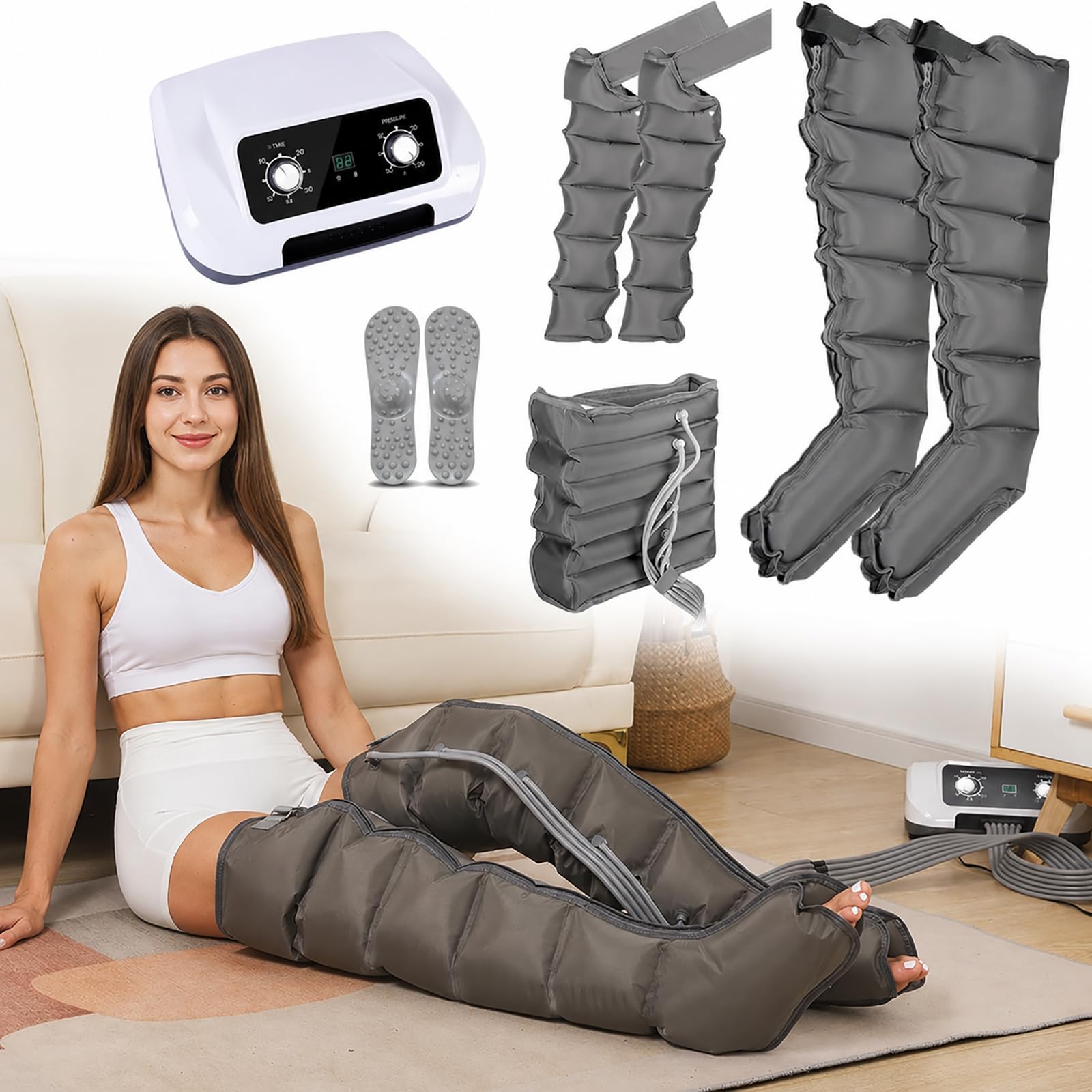 Pressoterapia Linfodrenaggio, Apparecchio per Gambe Addome | Massaggio Linfodrenante, Stimolazione Circolazione Linfatica, con 6 Camere D’Aria, Pression Réglable, per Casa