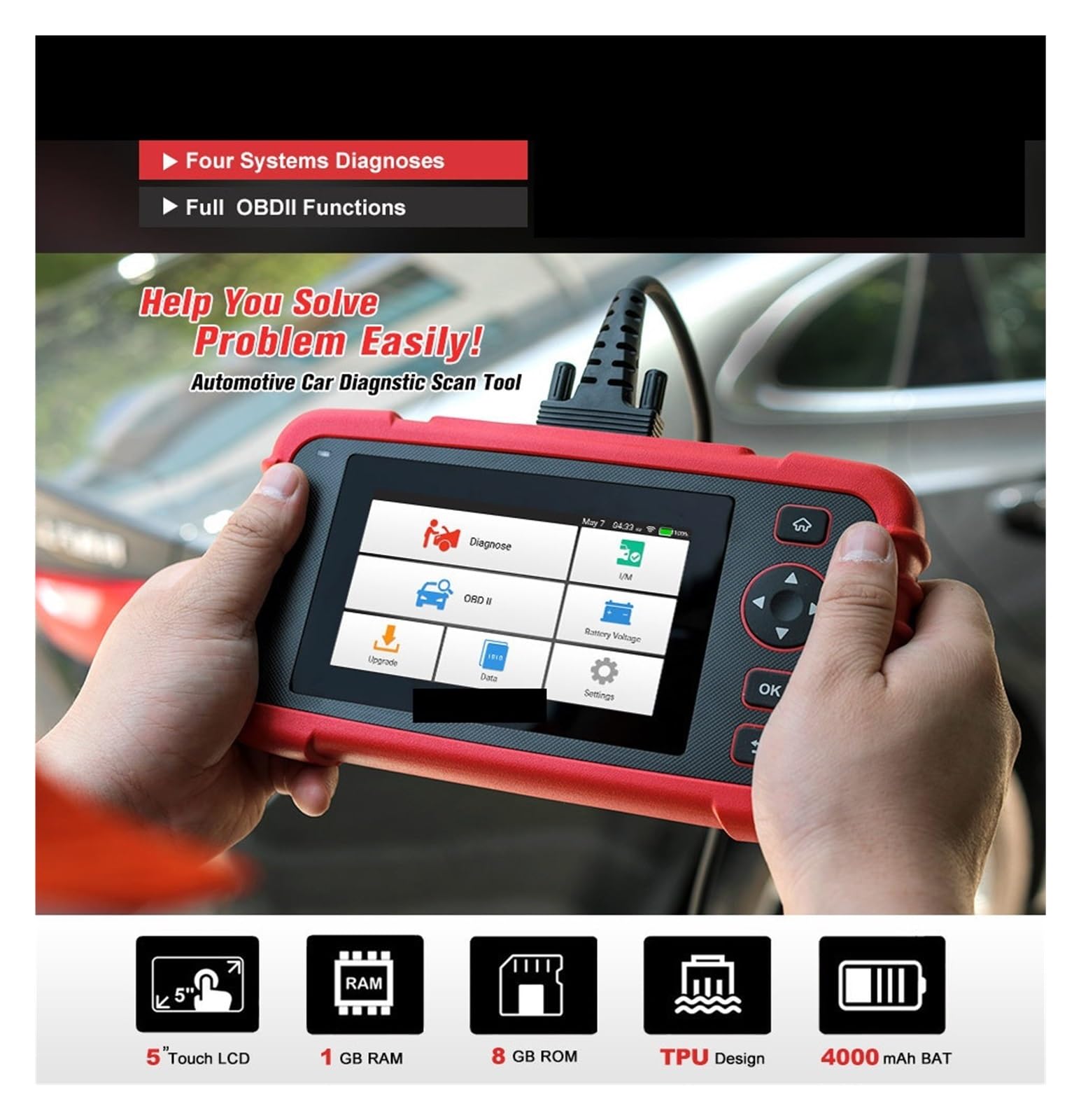 VChics Outil de Diagnostic Automobile, Outils OBD2 Airbag Moteur Scanner de Diagnostic Automobile Lecteur de Code OBDII DIY Complet pour Voitures, Utilitaires légers et SUV