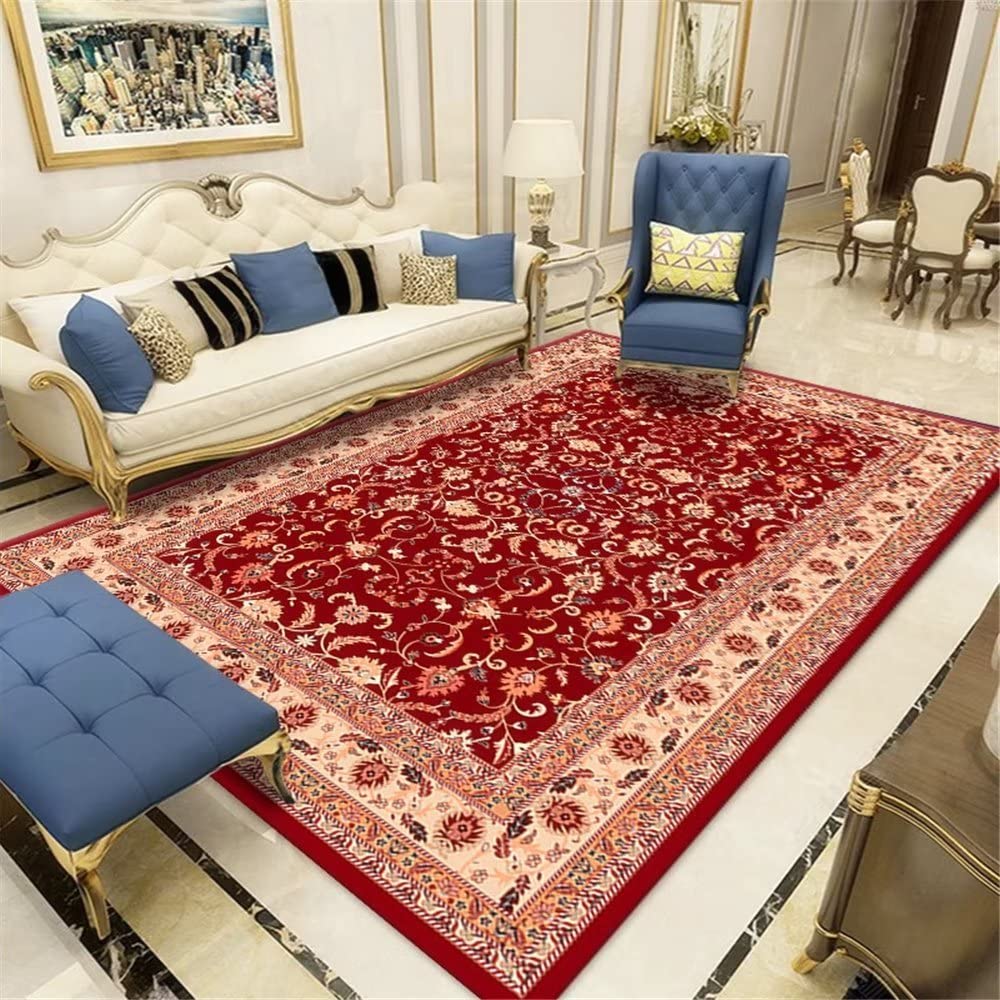 Tapis de chambre durable aux motifs floraux et style vintage rouge