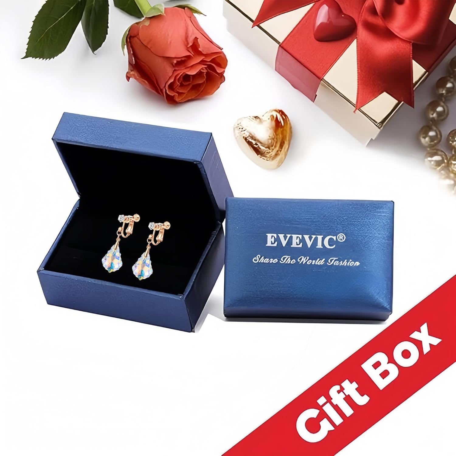 Austrian Crystal Baroque Drop Clip On Dangle Earrings for Women Non Pierced 14K Rose Gold Plated Hypoallergenic Jewelry - Image 6