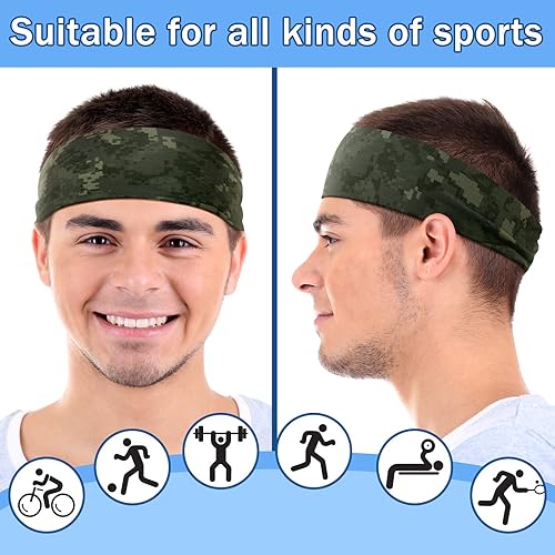 Miniatura 5 de Bandas de sudor para hombres, para entrenamiento, deportes, diadema para hombres, diadema de camuflaje, diadema que absorbe el sudor, banda ancha