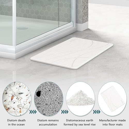 Miniatura 7 de WICOLO Tapete de baño de piedra tapete de ducha de tierra de diatomeas antideslizante elimina al instante el secado rápido tapete de baño natural