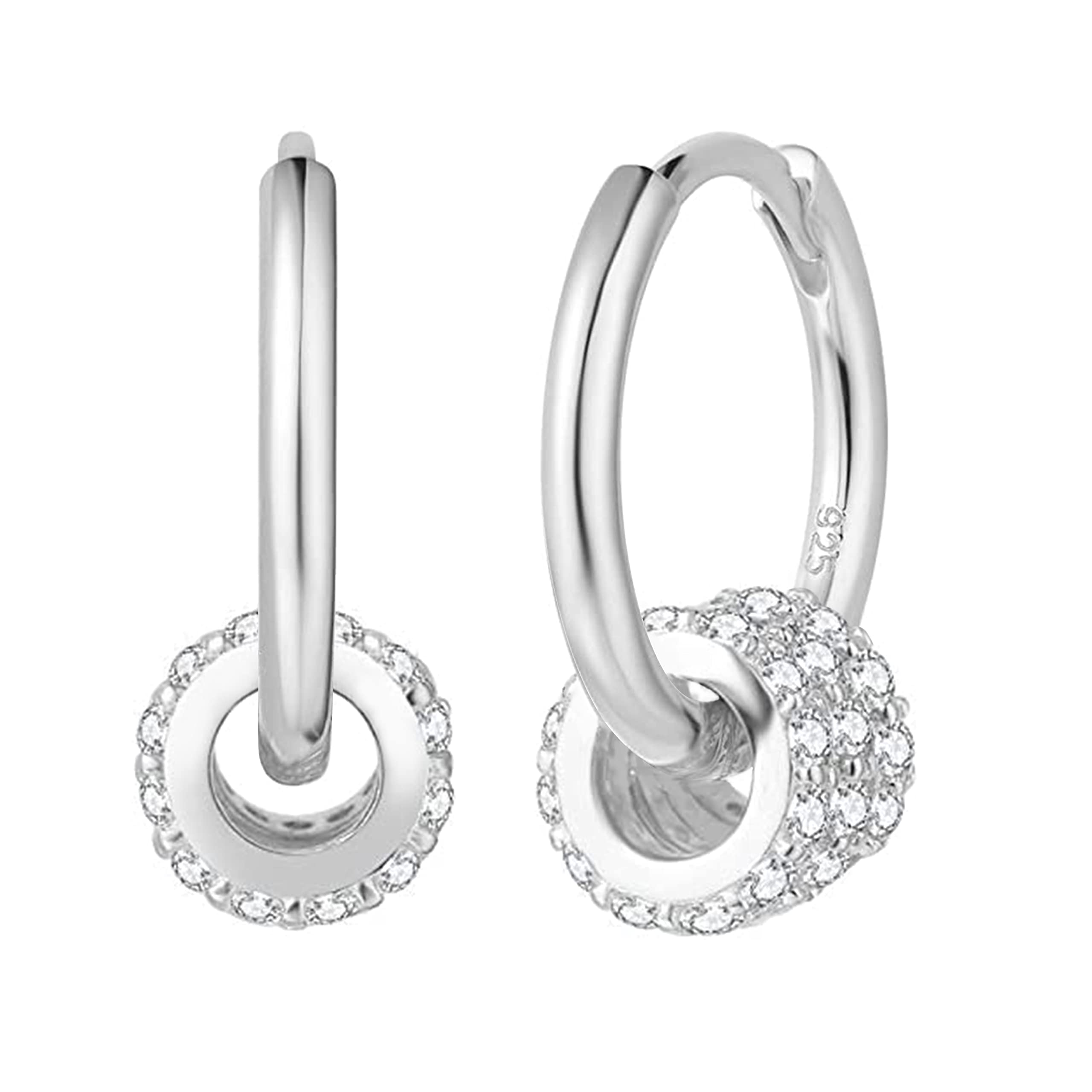 KristLand Pendientes de aro de plata de ley 925 con circonita cúbica brillante, joyería de aro pequeño para mujeres y niñas, Plata de ley Circonita cúbica, Circonia cúbica