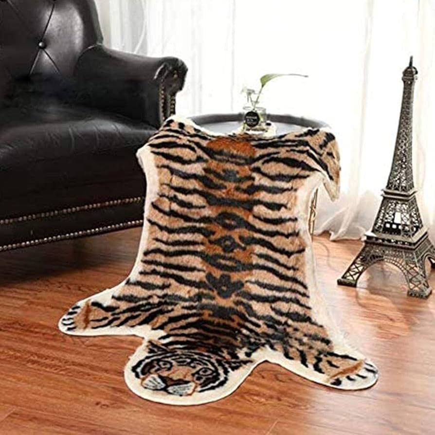 Amazon | タイガープリントフェイクファー エリアラグ,偽の毛皮の動物 Amazon | タイガープリントフェイクファー エリアラグ,偽の毛皮の動物
