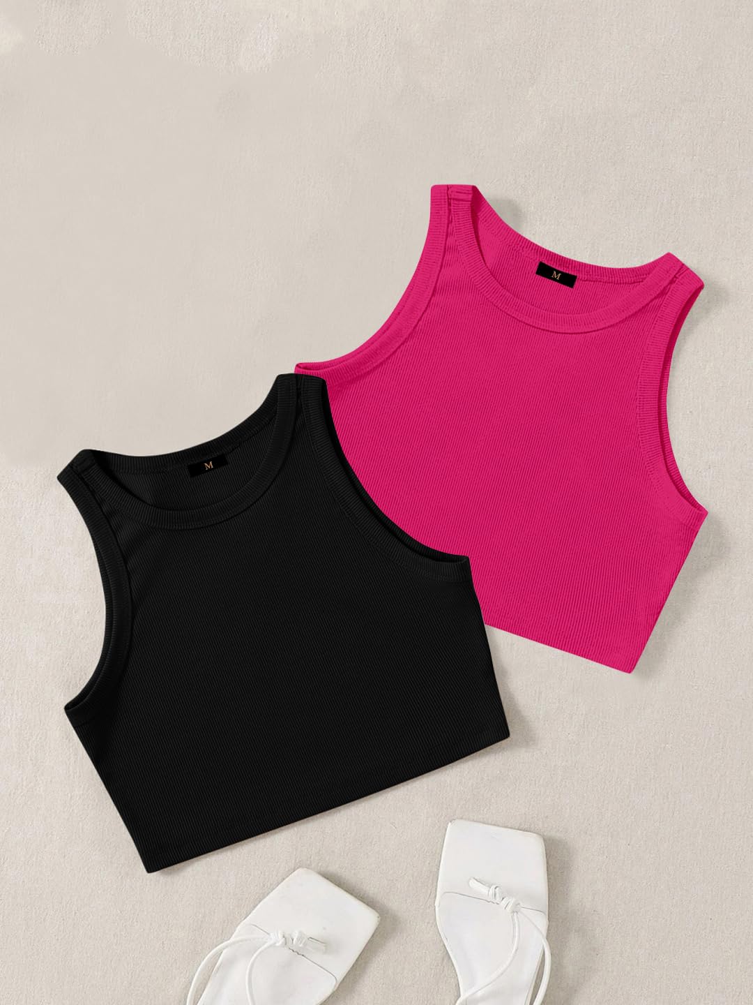 KERI PERRY Top da donna crop top per donna canotta activewear t-shirt sport western casual cotone canotta confezione da 2 combo