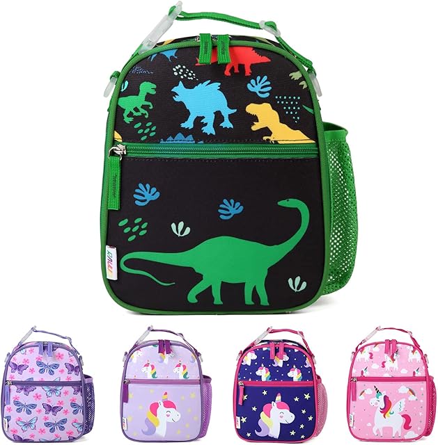 RAVUO Lunch Box for Boys, Dinosaur Insulated Lunch Bag for Kids Children Cute Insulated Cooler Thermal Meal Tote Kit with Handle and Detachable Shoulder Strap