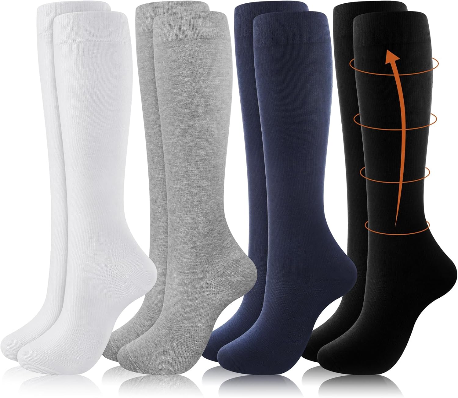 4 Pairs Cotton Compression Socks for Women Men 20-30mmhg Is Best Support Stocking for Running Hiking Cycling