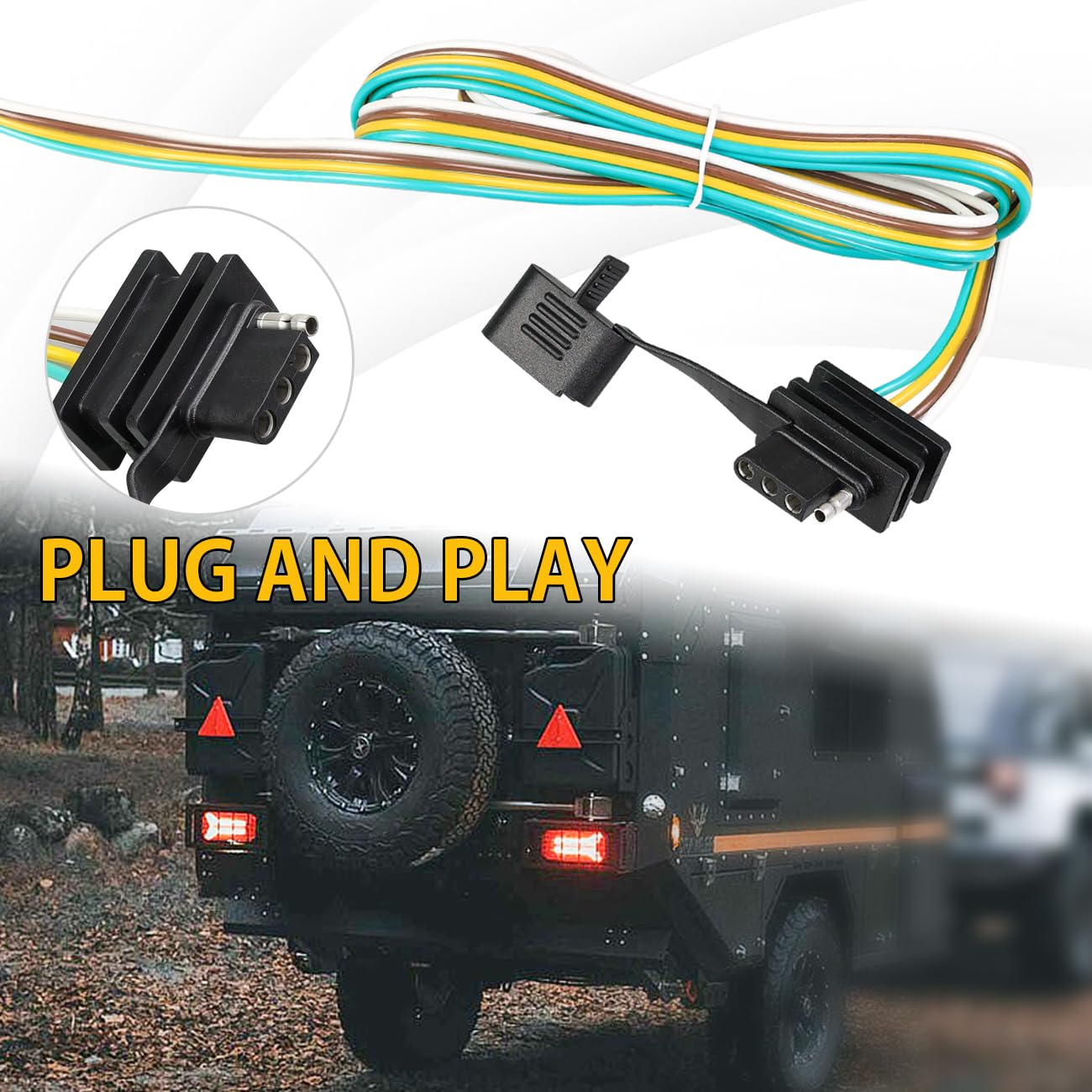 Vehicle Side Custom 4-Pin Trailer Towing Wiring Harness Kit Compatible with for 2021-2025 Ford Bronco F150 F250 F350 Escape Edge Jeep Wrangler Pickup Truck Towing Trailer Wiring Harness