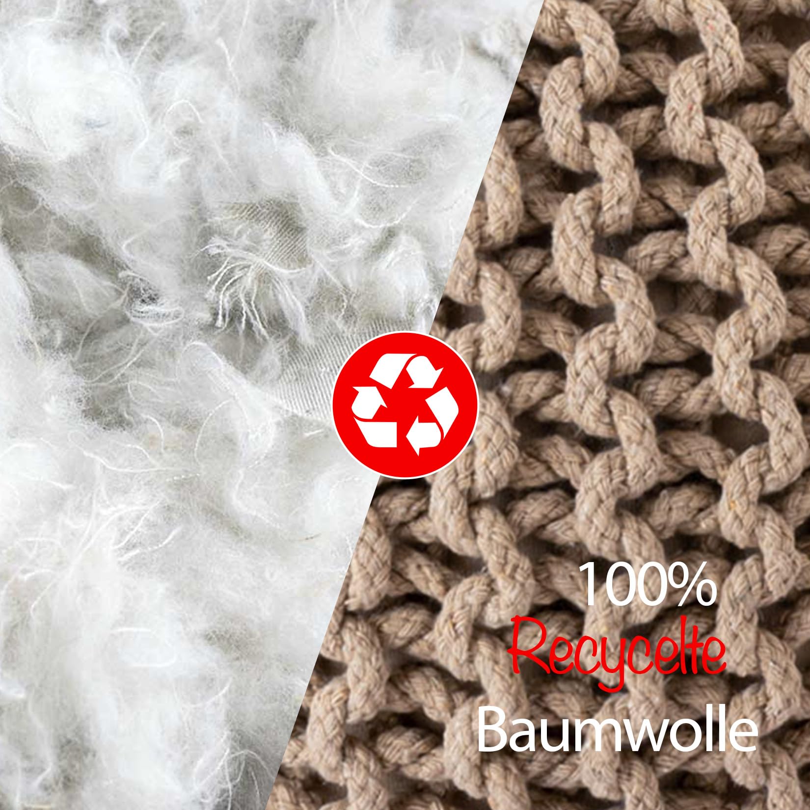 handgefertigter Strickhocker Ø 55cm o. Ø 45cm I Sitzpouf Sitzpuff Bodenkissen Sessel Kissen Sitzhocker Sitzsack - mit eleganter Grobstrick-Optik - Dekoration Interieur (Taupe, Ø 55cm)