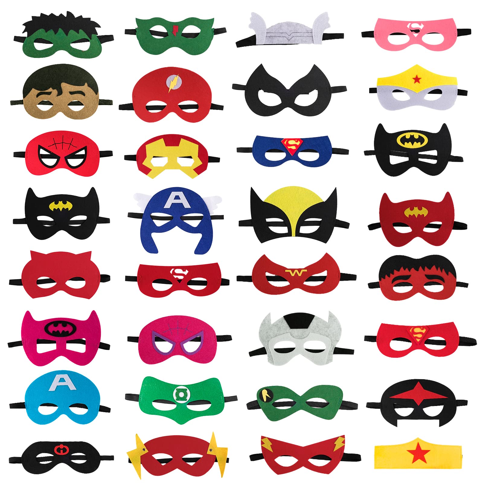 WleCrtl Superhero Masks, 32pcs Superhero Cosplay Party Masks, Super Hero Costumes Toy Birthday Favours Supplies, Boys & Girls Felt Eye Mask for Cosplay, Birthday Party or Masquerade