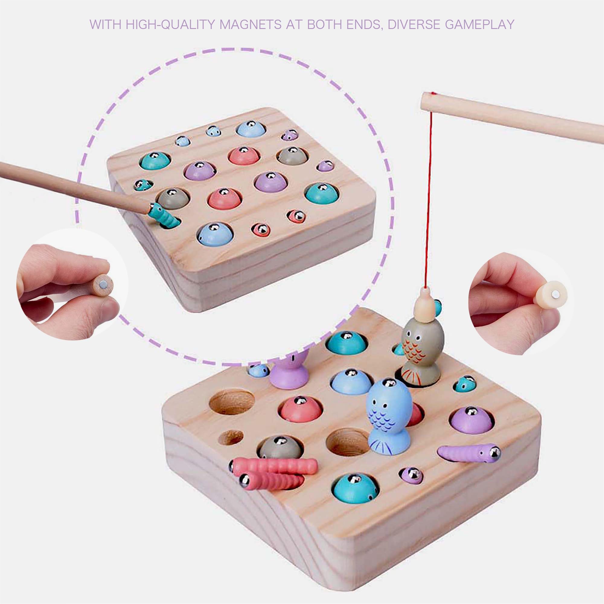 BEACENOV Wooden Montessori Toys for Toddlers,Magnetic Fishing Game for Kids,Fine Motor Skill Learning Educational Toys for 2 3 4 Years Old Boys Girls,Wooden Fishing Game Play Set - Image 3
