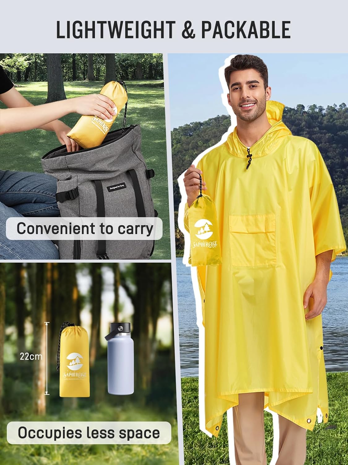 SaphiRose Extra Thick Hooded Rain Poncho Double Layer Waterproof Raincoat Jacket for Men Women Adults - Image 5