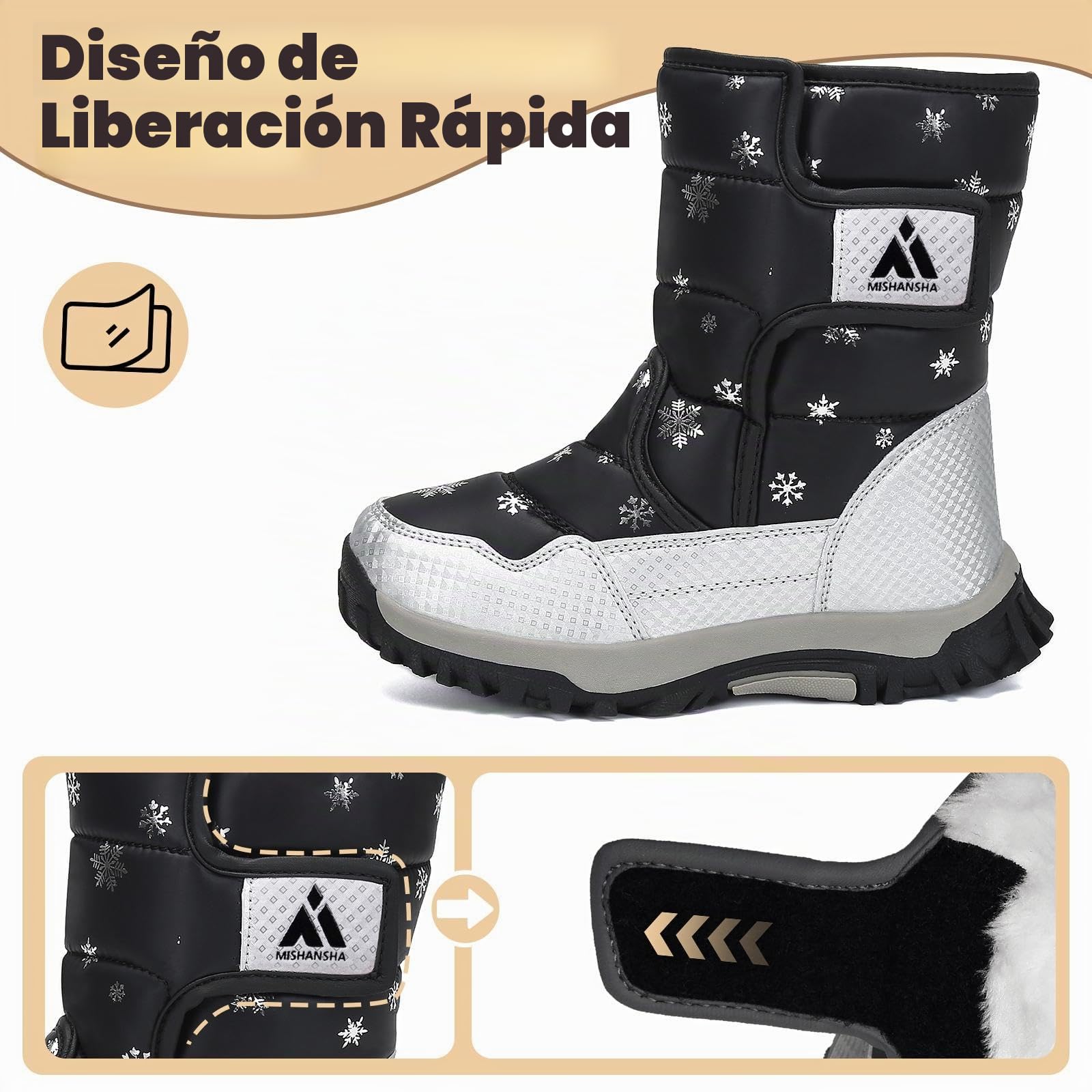 Mishansha Botas de Nieve Niña Niño Zapatos Calientes | Botas Unisex-niños Invierno，Cómodo con Forro，Impermeables，Antideslizante，para Actividades Como Camping，Esquí，Excursiones
