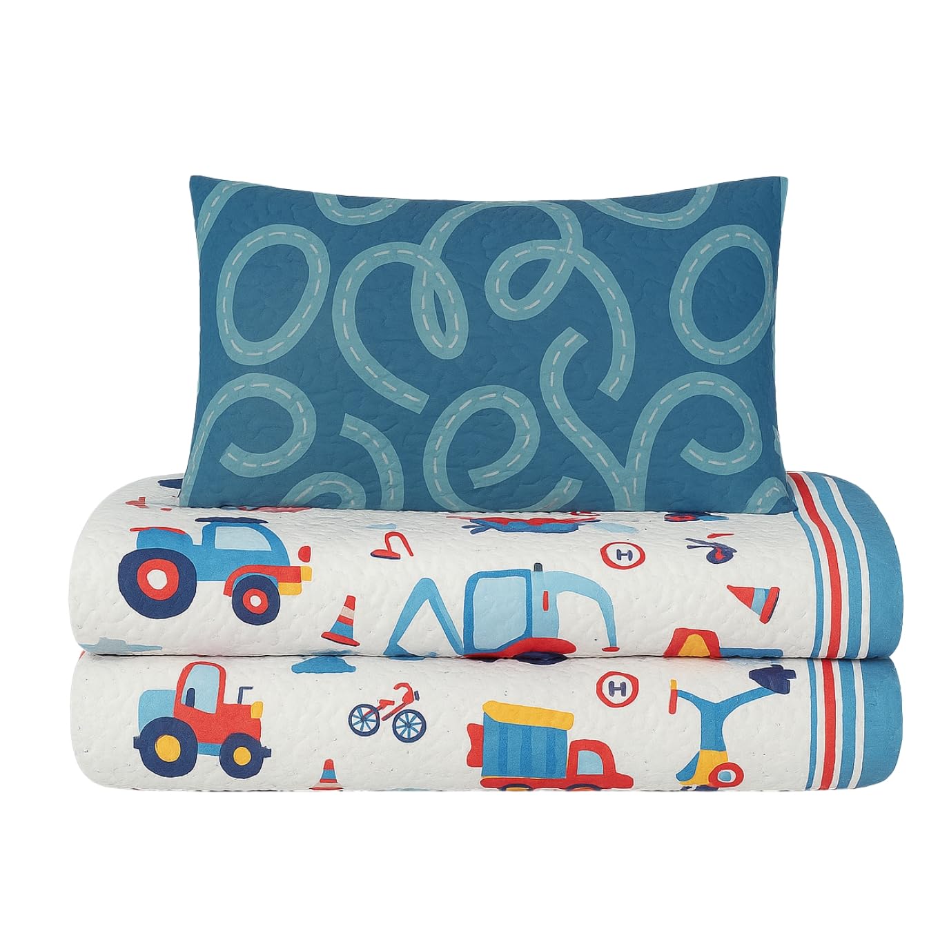 DECASATEXTIL - Colcha Infantil para Cama de 90 - Diversos Diseños para los Más Peques - Encanto y Fantasía en la Cama Infantil - 100% Microfibra (Cama 90/105cm- 180x265cm, Camiones)