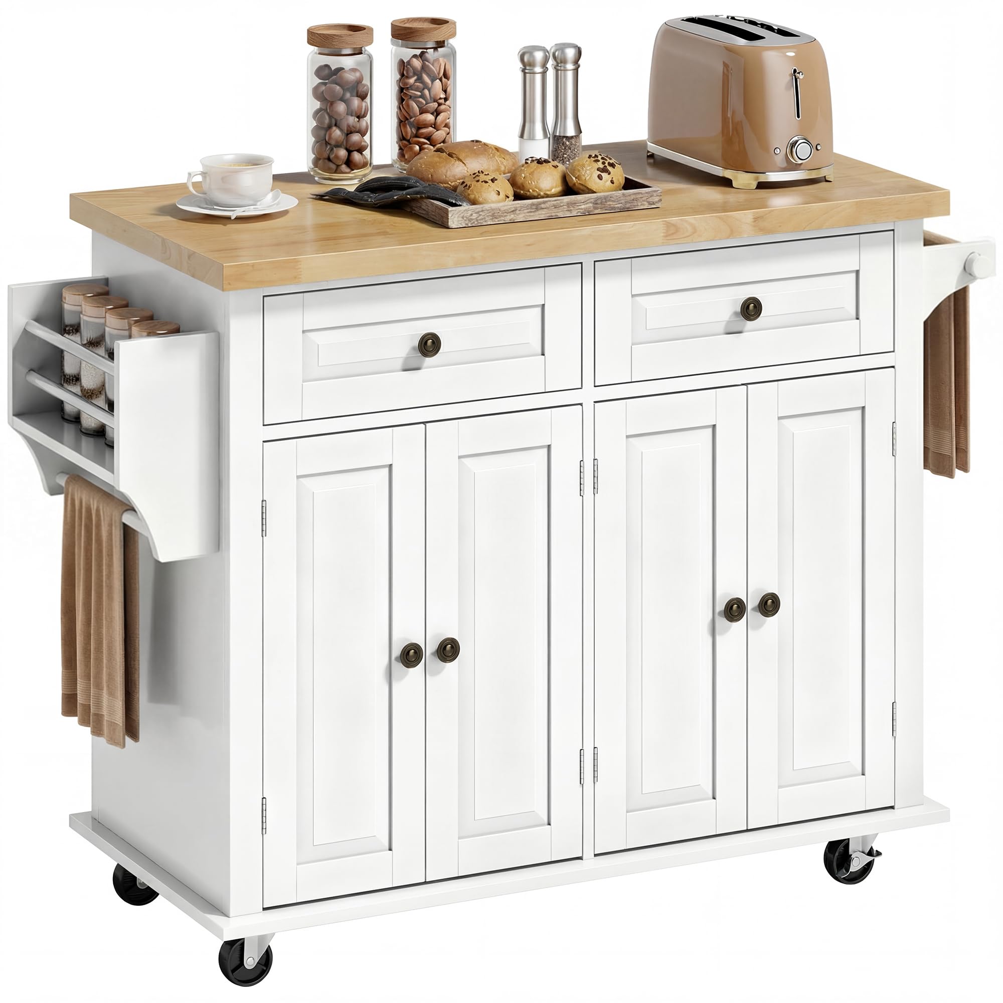 HOMCOM Kitchen Island Cart with Solid Wood Top