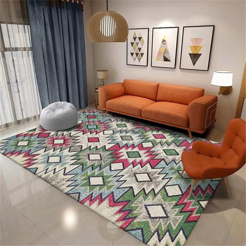 Tapis long couloir géométrique gris et vert 90x150cm pour une décoration moderne
