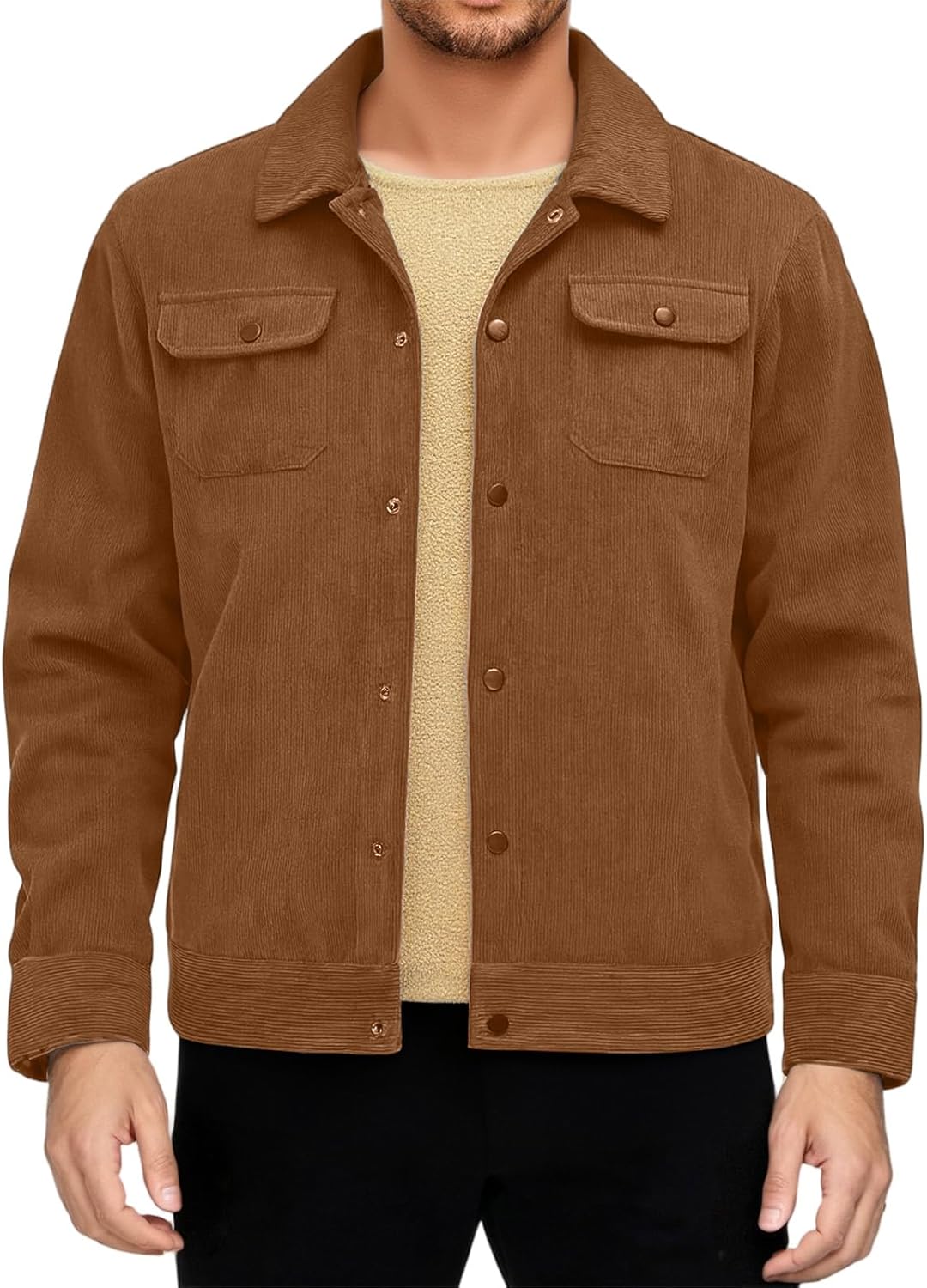 Men's Flannel Jacket Fleece Shacket Plaid Shirt Jackets Warm Thick Long Sleeve Button Down Fall Work