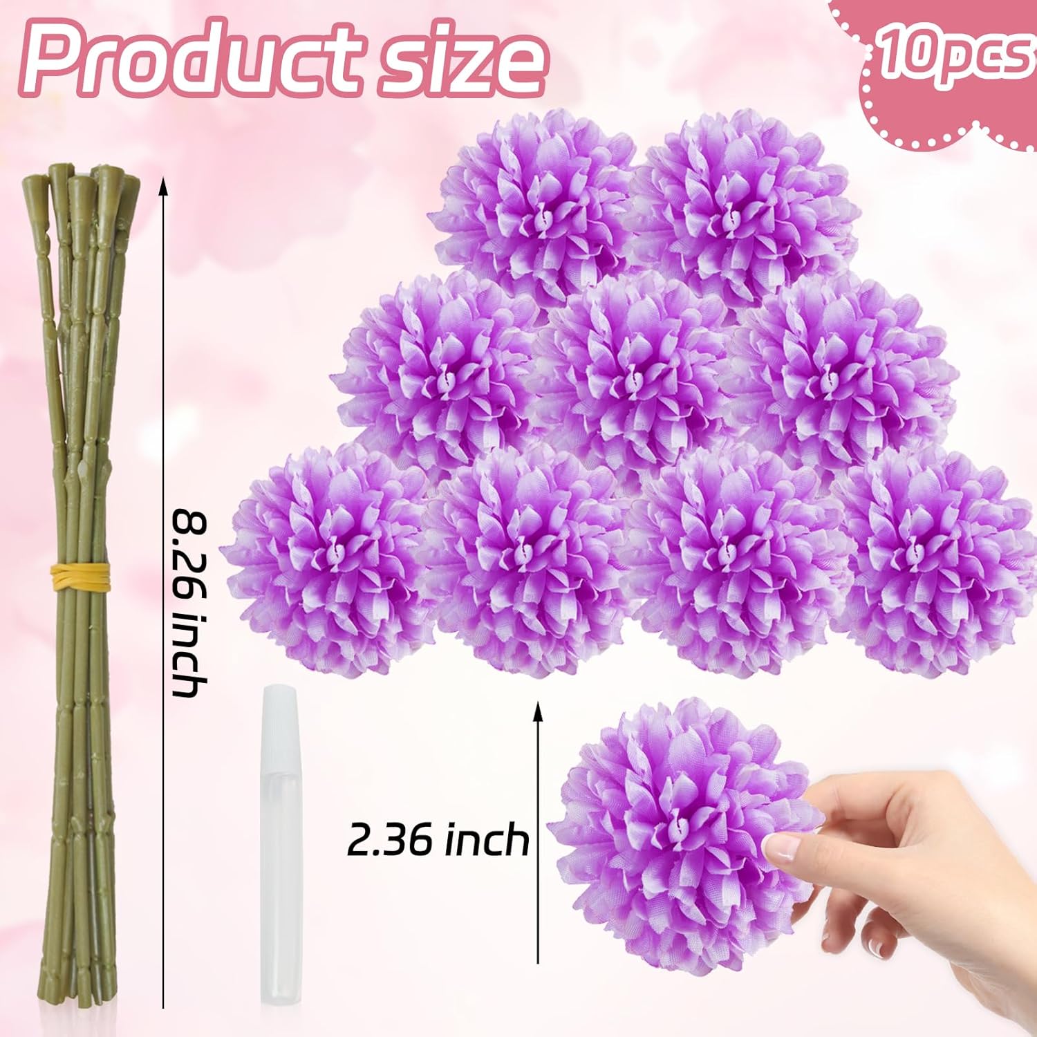 Fake Chrysanthemum Flowers Bulk, 10 Pcs Artificial Chrysanthemums Ball Flowers with Glue for Home Office, Wedding Bouquets, Garden Party, 10.6 Inch (Light Purple) - Image 2