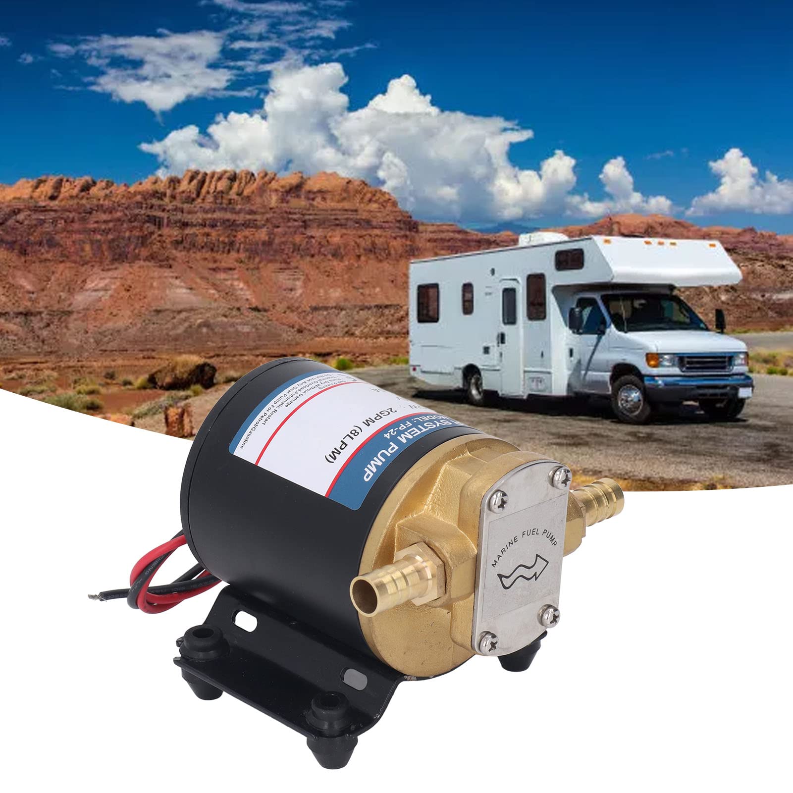 Pompe à Palettes Deosdum 24V Pompe à Liquide électrique Auto-amorçante Pompe à Engrenages à Turbine 2GPM Ascenseur de Décharge de 3 Mètres